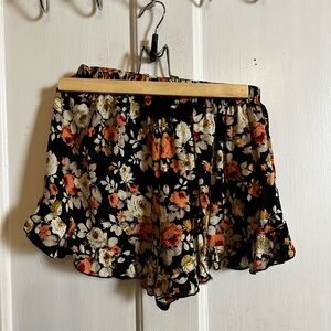 Floral Print Black Shorts